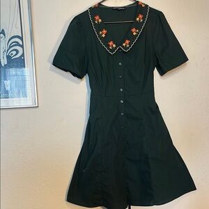 Princess Highway Green Mini Dress with Orange Floral Embroidery